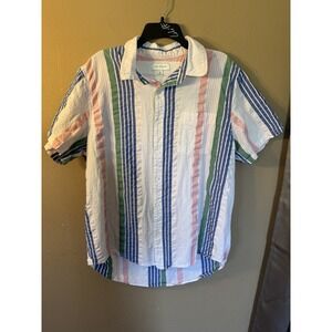 Free Assembly Shirt Striped Button Up Pink Green Blue Size XL Seersucker